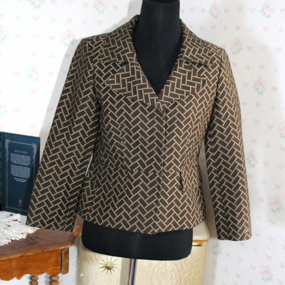 LOFT Brown Herringbone Pattern Blazer, Size 2